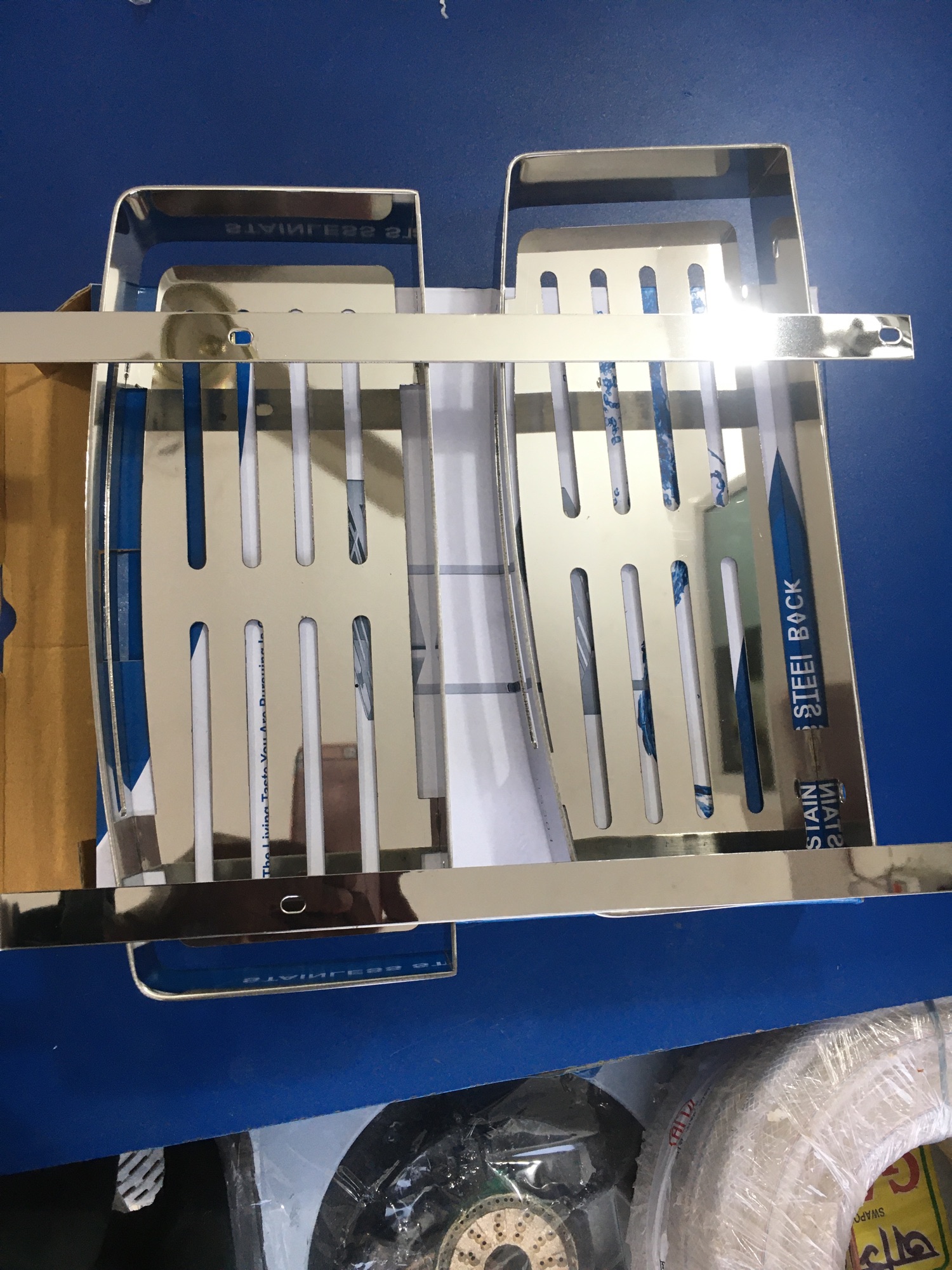 Picture of Wall Mounted Storage Shelves Racks | Stainless Steel Bathroom/Toilet Double Layer Shelf | Toilet Shampoo Soap Shower Holder (Double Layer with Hook) - bathroom accessories