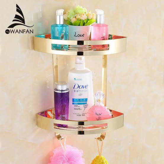 Picture of Wall Mounted Gold Stainless Steel Bathroom Soap Dish Bath Shower Shelf Bath Shampoo Holder Basket Holder Corner Shelf (Color : Gold Two Tier) (Gold)