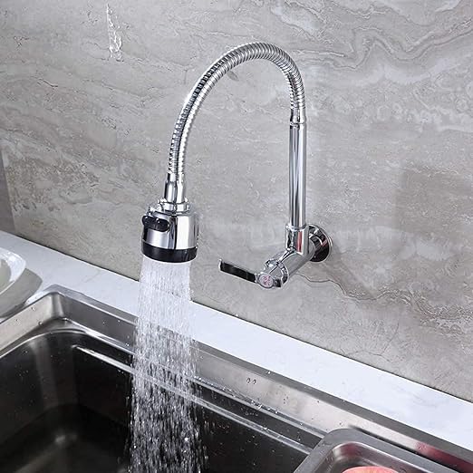 Picture of Faucets,Bathroom Faucet,Into The Wall Water-Tap Can Spin Mop Pool Single Cold Taps Kitchen Hang on The Wall Sink Faucets Basin Faucet, Sink Faucet,Copper Wall-Mounted Bathroom Faucet/Sier (Silver)