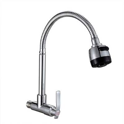 Picture of Faucets,Bathroom Faucet,Into The Wall Water-Tap Can Spin Mop Pool Single Cold Taps Kitchen Hang on The Wall Sink Faucets Basin Faucet, Sink Faucet,Copper Wall-Mounted Bathroom Faucet/Sier (Silver)