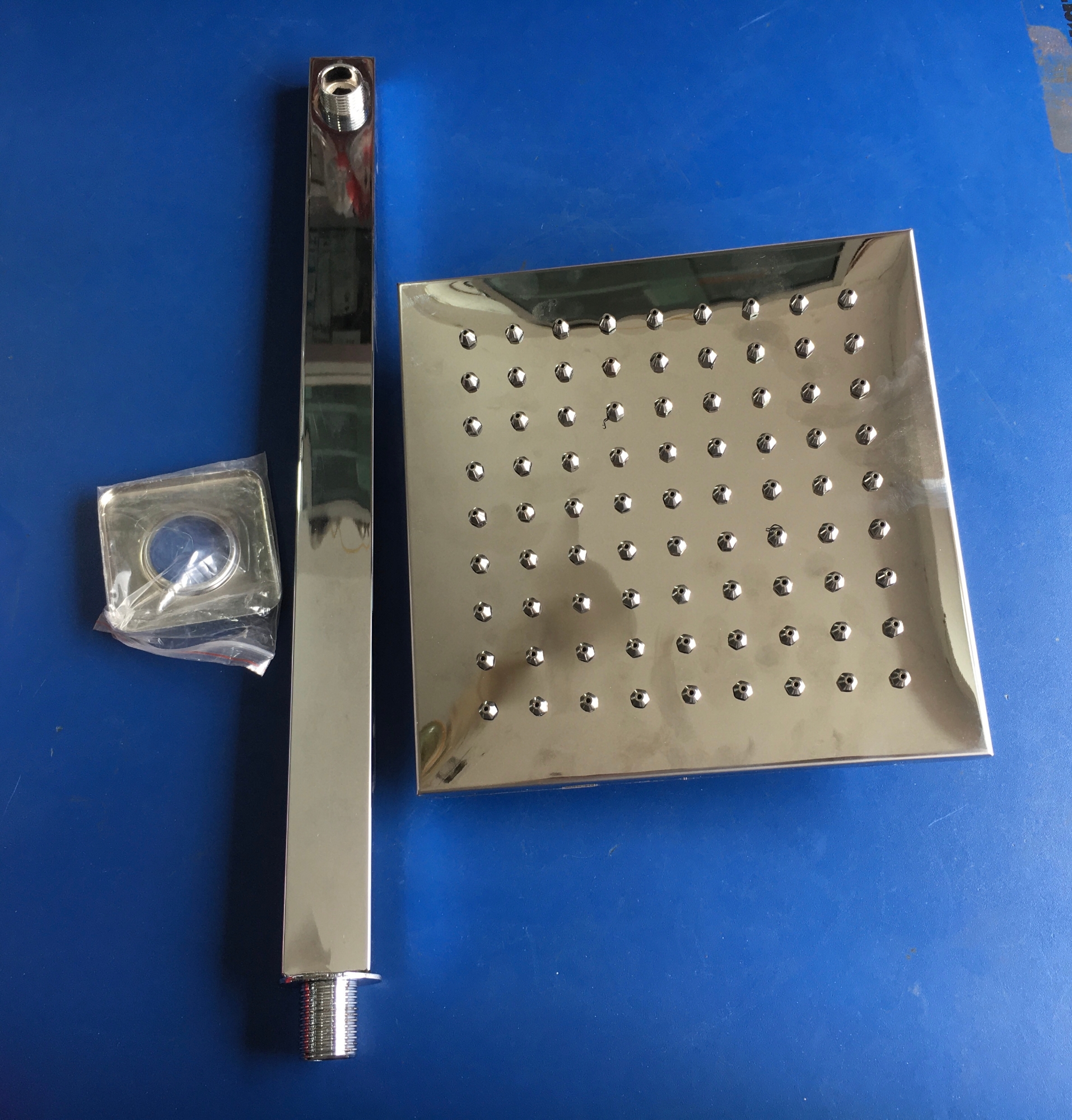 Picture of 8” shower head and 20” arm full stainless steel rainfall shower set with anti blocking stainless steel nozzle (Silver)