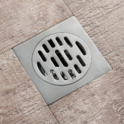 Picture of Square Floor Drain, 304 Stainless Steel Brushed Bathroom Floor Drain, 5inch Shower Floor Drain with Removable Cover and Hair Strainer, for Kitchen, Washroom, Bathroom Show (Silver)