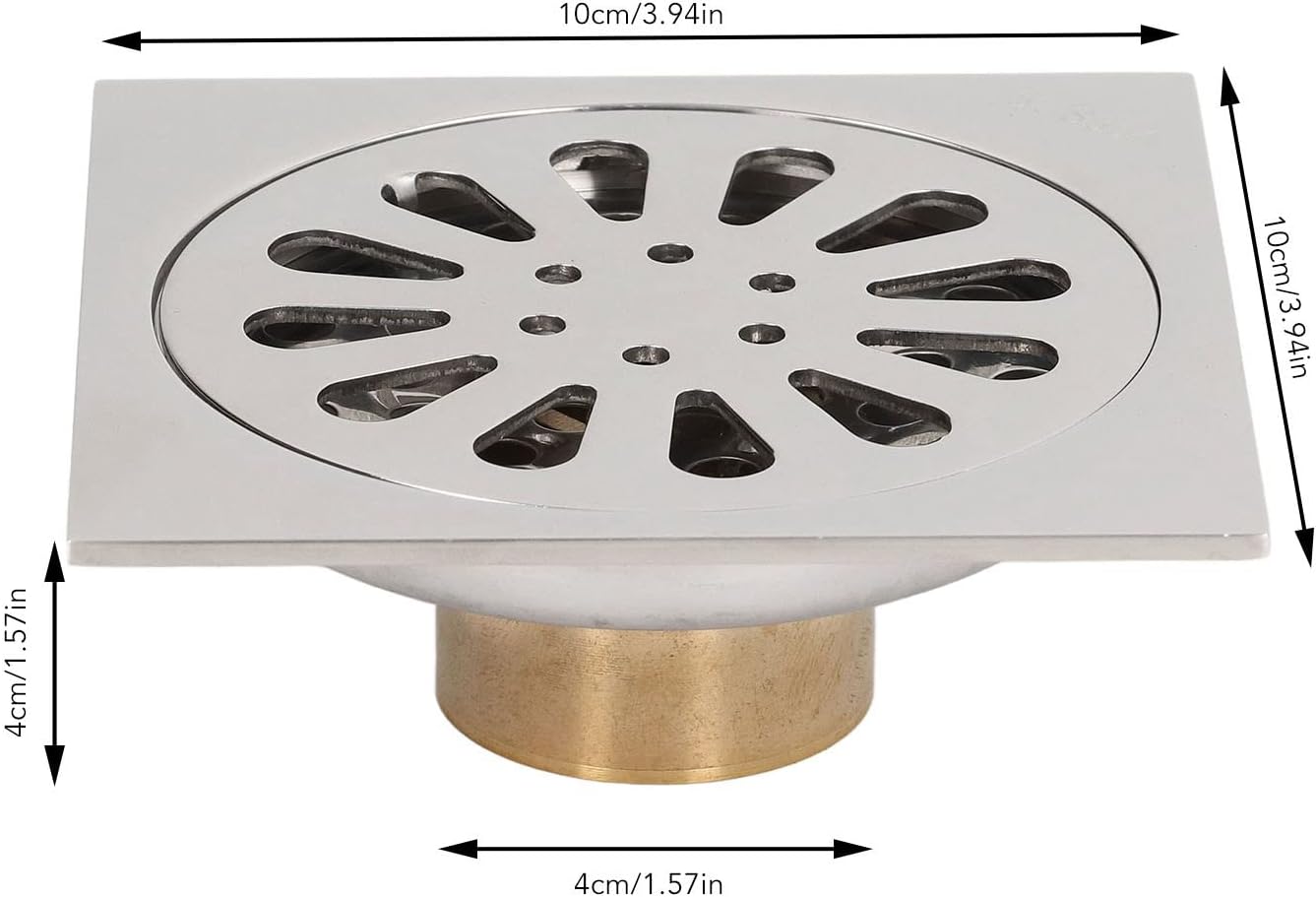 Picture of MADE IN CHINA Floor Drain, Electroplating Copper Stainless Steel Fast Drainage, Shower Floor Drain, Hair Strainer Floor Drain for Home Bathroom Kitchen Garage Garden Balcony Washing Machine (Silver)