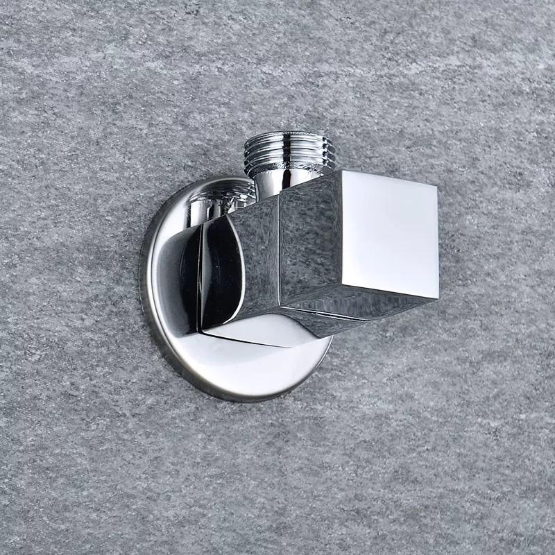 Picture of High Quailty Square Brass Angle Valve Shut Off Water Stop Valve for Faucet and Toile Wall Mounted G1/2 Inlet and Outlet Chrome Plated Lasting (Silver)