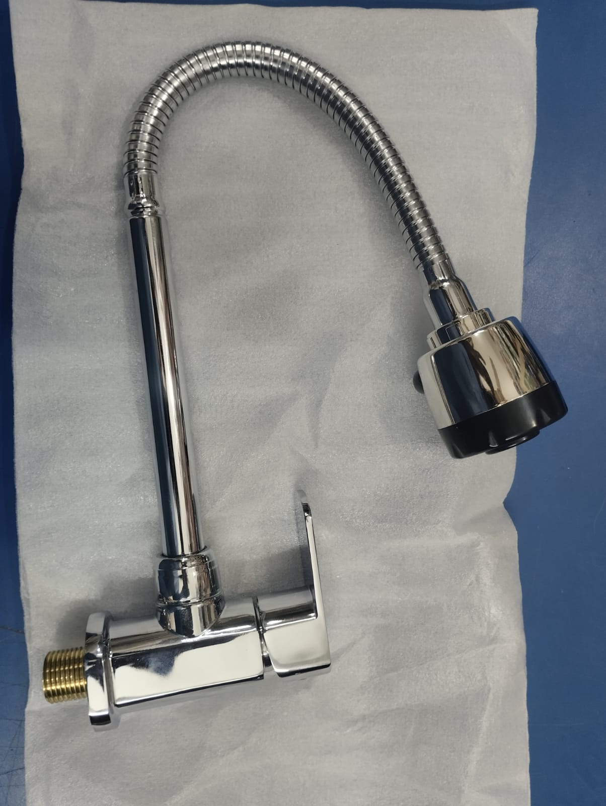 Picture of Kitchen Spout Flexible Sink Cock with Spout Rain Spray and Flange /Kitchen Sink Tap  Dual Flow Chrome Wall Mount (Silver)