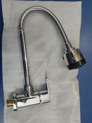 Picture of Kitchen Spout Flexible Sink Cock with Spout Rain Spray and Flange /Kitchen Sink Tap  Dual Flow Chrome Wall Mount (Silver)