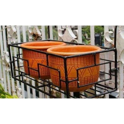 Picture of Metal Grill Rack Hanging Planter Pot 15x8x4 inches -1 Pcs (Black)