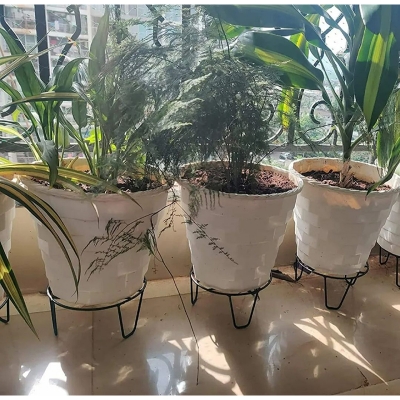 Picture of Round Plant Stand for Flower Pots at HomeOutdoor / Indoor Plants Gamla Stand  For Living room , Balcony and Garden Decor  Rust Free Metal(3 piece) (Black)