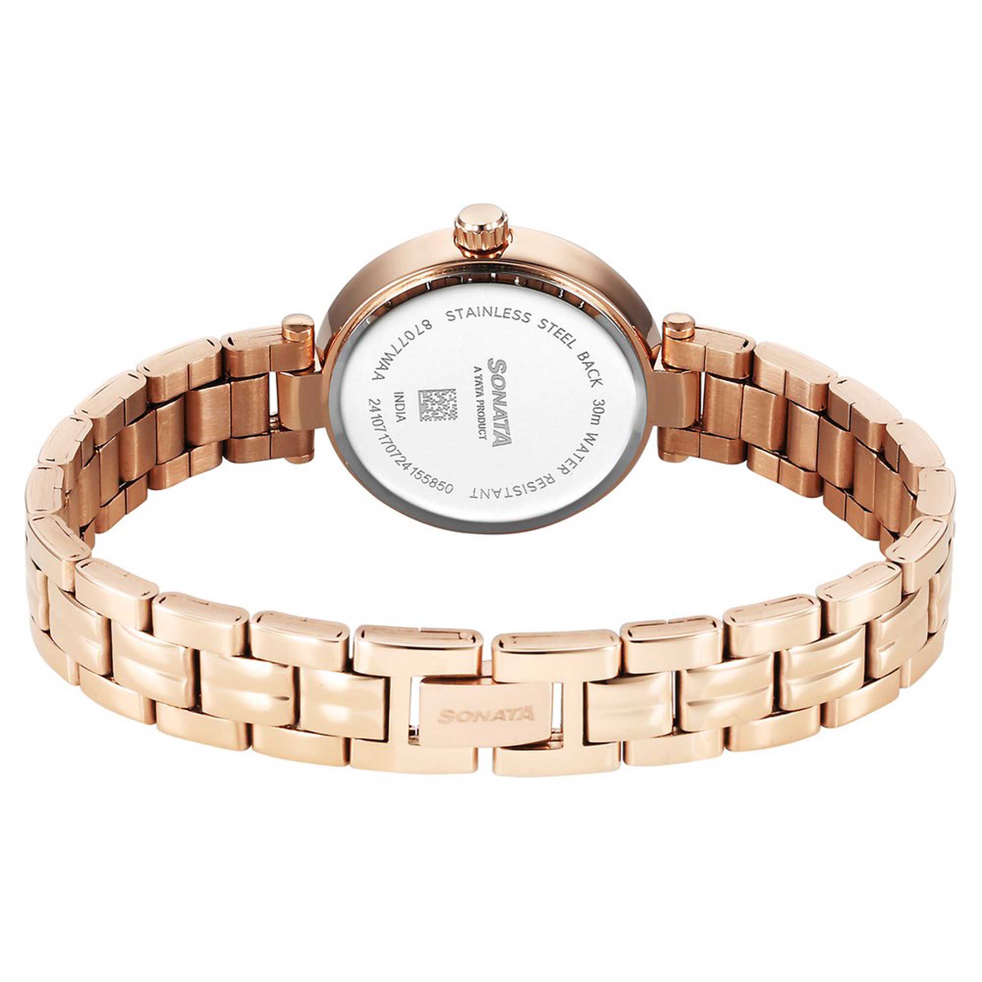 Picture of Sonata White Round Dial Rose Gold Strap Watch For Ladies