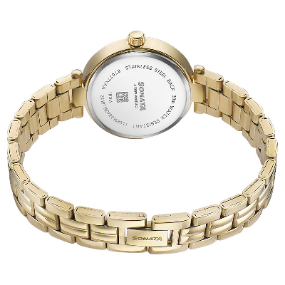 Picture of Sonata White Round Dial Gold Strap Watch For Ladies