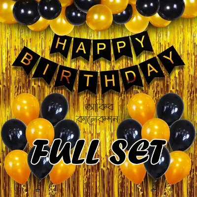 Picture of Happy Birthday Decoration Combo Offer Golden and Black Package 