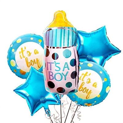 Picture of 5 Feeder Foil Balloons Set for Baby Boy It’s a Boy Feeder Foil Balloon, Round Shaped and Star Shaped Foil Balloons Best Balloons for Baby Shower, Welcome Baby, and other Baby Celebrations