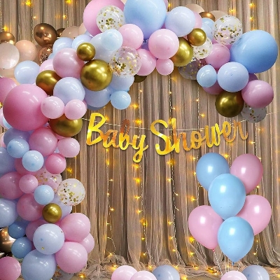Picture of Baby Shower Balloons Decoration Kit | Baby Shower Props For Decorations | Naming Ceremony Decoration Kit | Mom To Be Decoration | With White Net Curtain