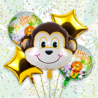 Picture of 5 pcs Monkey Jungle Theme Foil Balloons Birthday Party Supplies for Kids Birthday Theme Party Decorations for Boys, Girls, kids