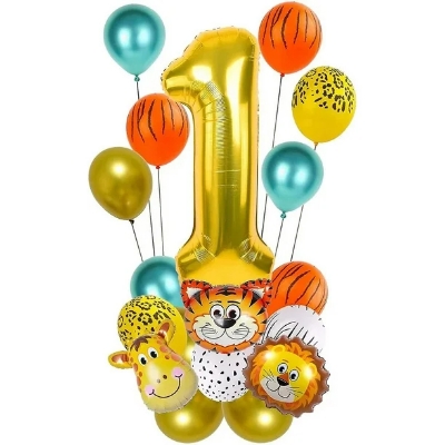 Picture of 18Pcs Jungle Animal Balloons Set Chrome Balloon 32inch - Gold