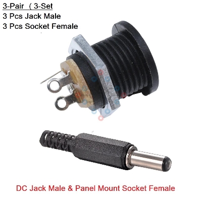Picture of 3Pair- 5V 12V 24V DC Jack Male & Panel Mount Socket Female DC Power (Black)