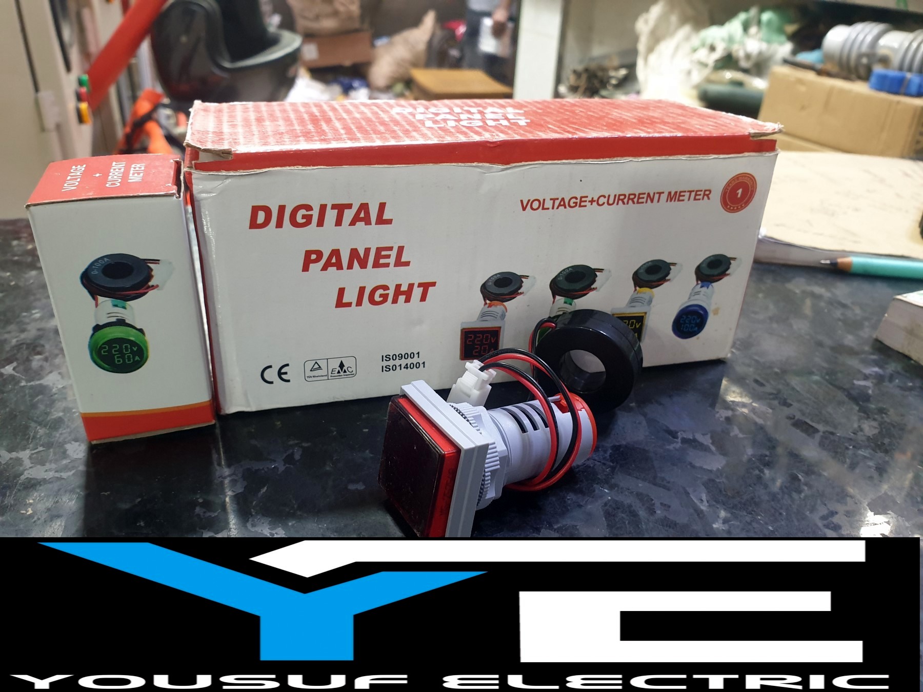 Picture of 3 In 1 Volt Amp Hz Meter Panel Mount 22Mm Square Panel 3 In 1 Ac 60-500V 0-100A 20-75Hz Led Digital Display Voltage Volt Current Ampere - Red