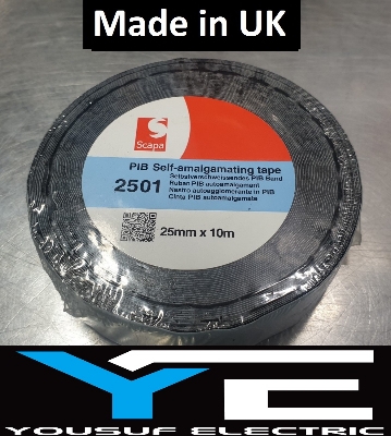 Picture of PIB SELF AMALGAMATING Tape 25mm Width 10M Length 2501 Self Amalgamating Tape For Perfect for Weatherproofing Cables Connections - Black