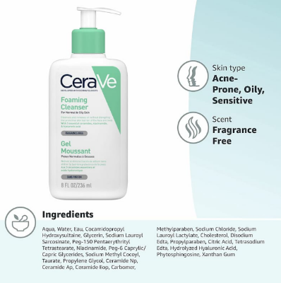 Picture of CeraVe Foaming Cleanser for Normal to Oily Skin – 236ml(White)