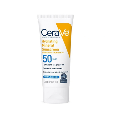 Picture of CeraVe Hydrating Mineral Sunscreen SPF 50 for Face – Broad Spectrum, Lightweight & Suitable for Sensitive Skin