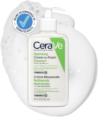 Picture of CeraVe Hydrating Cream-to-Foam Cleanser – Gentle Daily Face Wash for Normal to Dry Skin-(White)