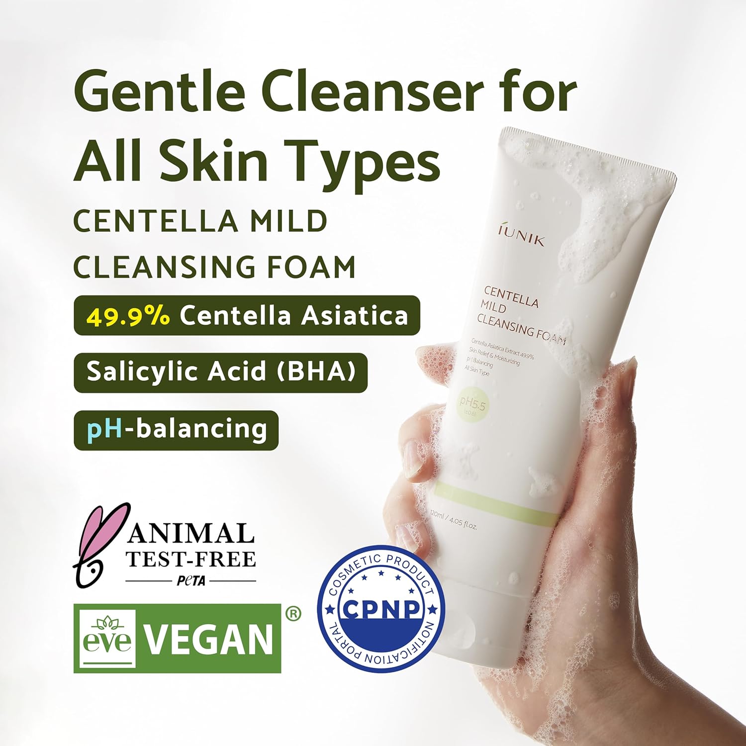 Picture of iUNIK Centella Mild Cleansing Foam – Gentle Daily Cleanser with Centella Asiatica & BHA 120ml-(OFF White)