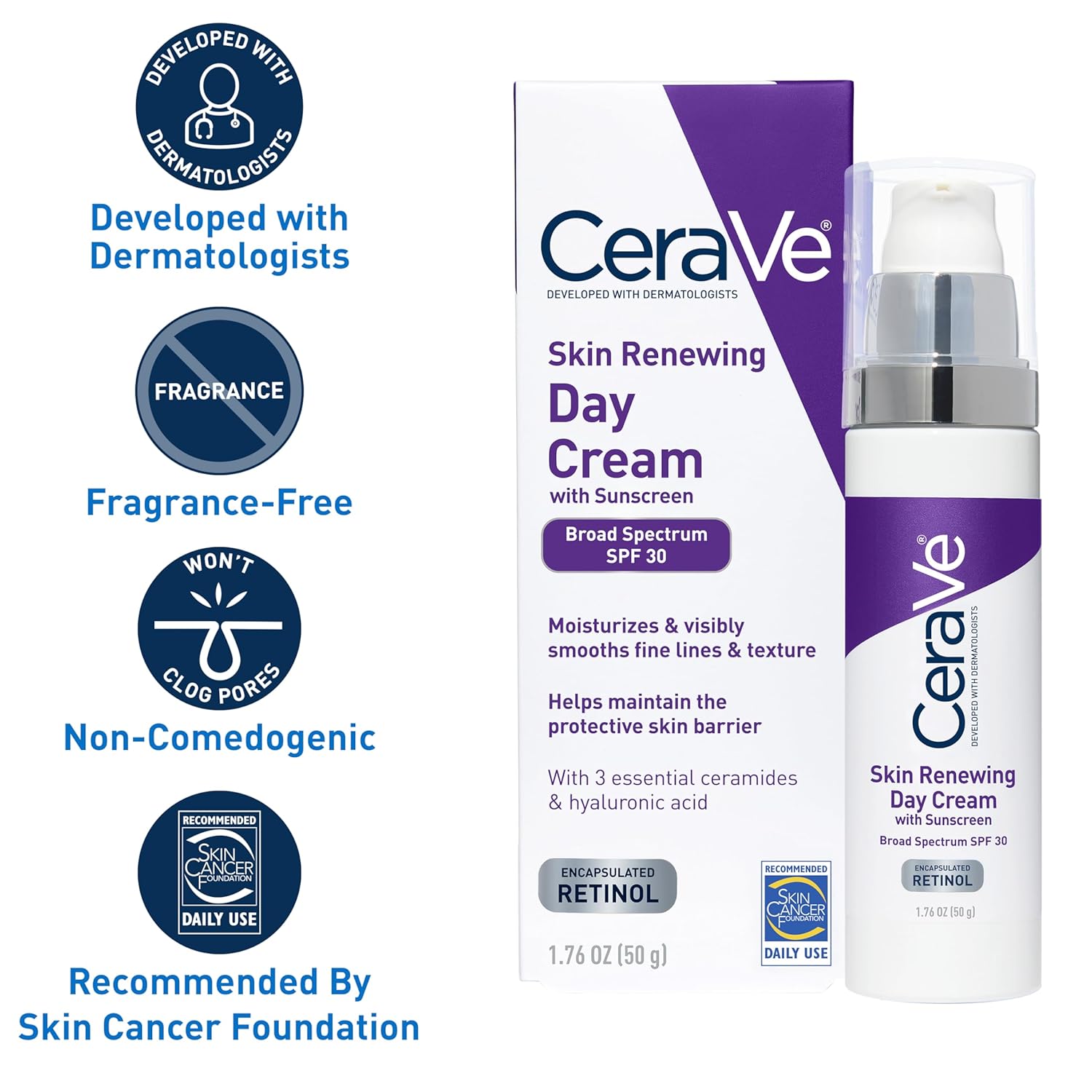 Picture of CeraVe Skin Renewing Day Cream with Sunscreen SPF 30 – Anti-Aging Moisturizer with Encapsulated Retinol, Hyaluronic Acid & Ceramides (50 gm)