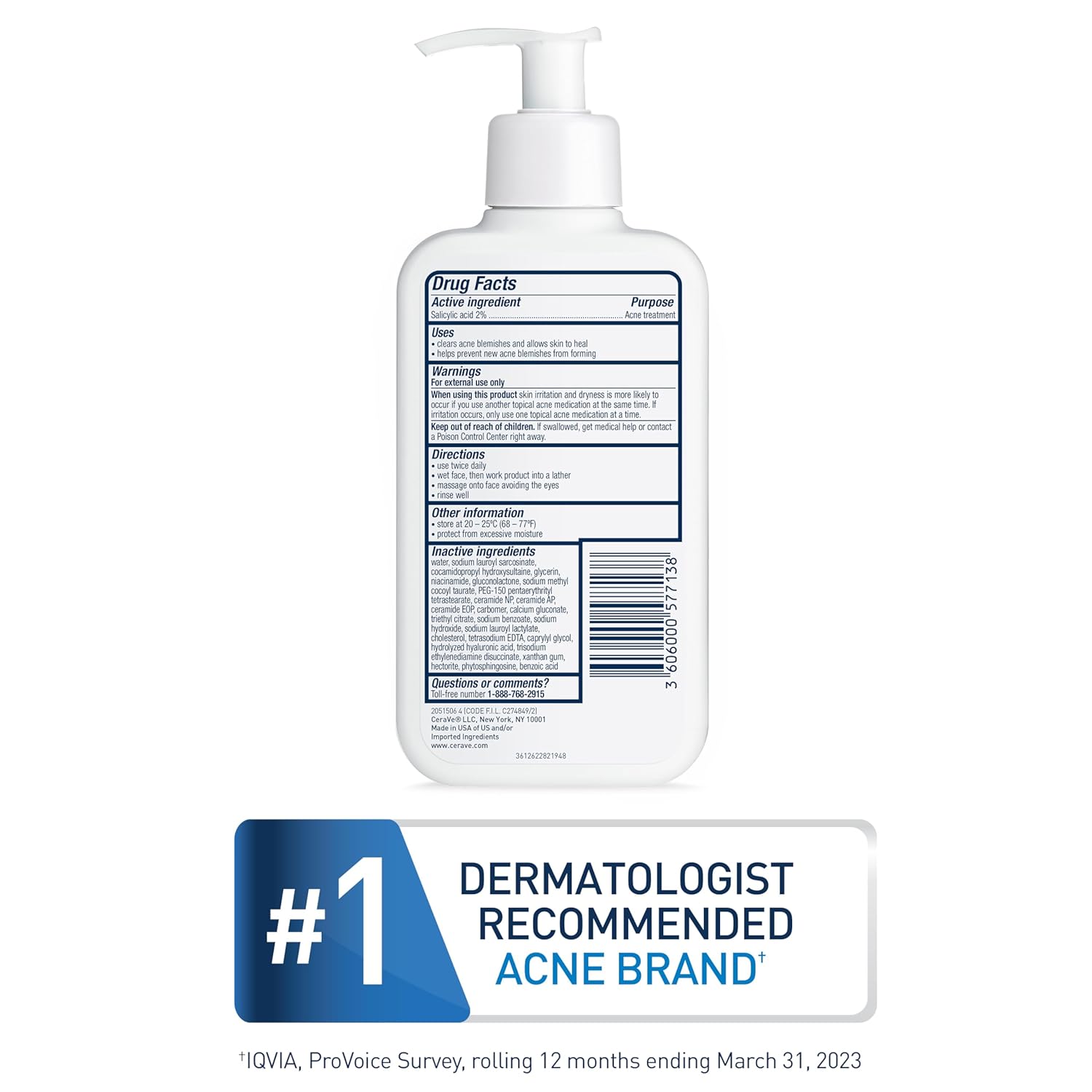 Picture of CeraVe Acne Control Cleanser – 2% Salicylic Acid Acne Treatment 236ml-(White)