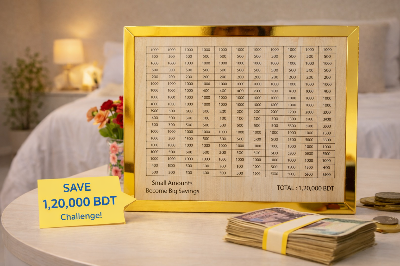 Picture of Savings Challenge Frame Up to 120000 BDT – Golden Money Saving Tracker Board for Home & Office Decor-(White)