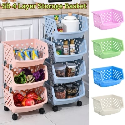 Picture of Vegetable Basket Multifunctional, 4 Layer High Capacity, Durable ,Stackable, Hollow-Out Household Storage Rack