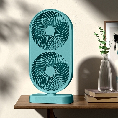 Picture of 
120° Adjustable High Speed Portable Double Head Desk Fan Rechargeable Fan Tilt 4 Speeds Cooling Fan