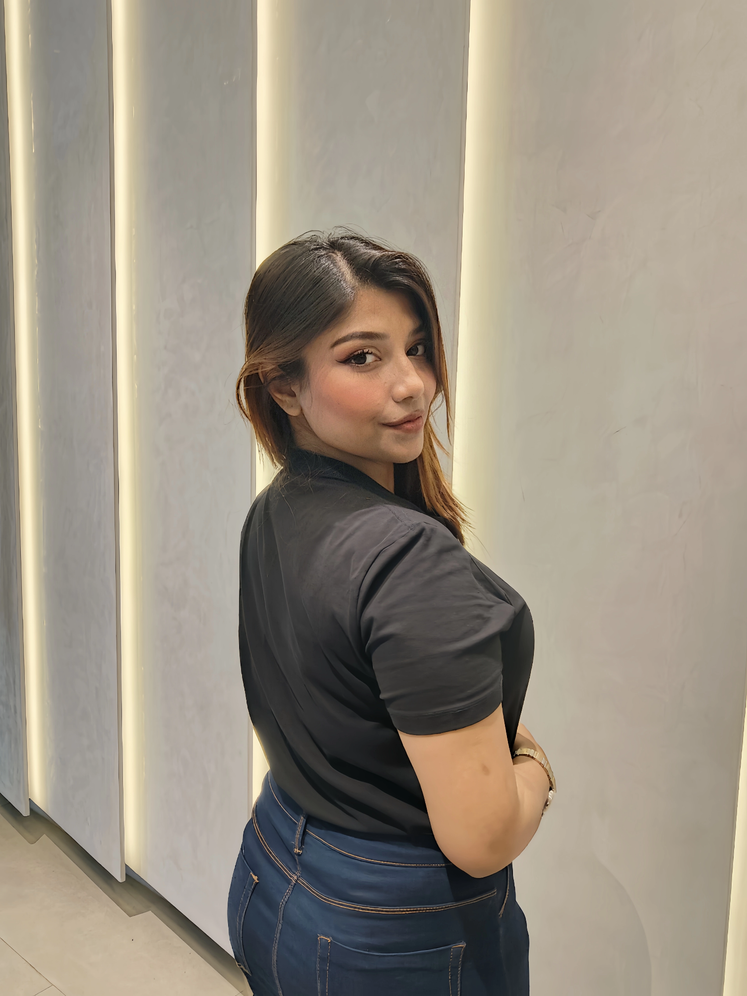 Picture of Black Colour Round Neck Women's Solid Plain T-Shirt Black