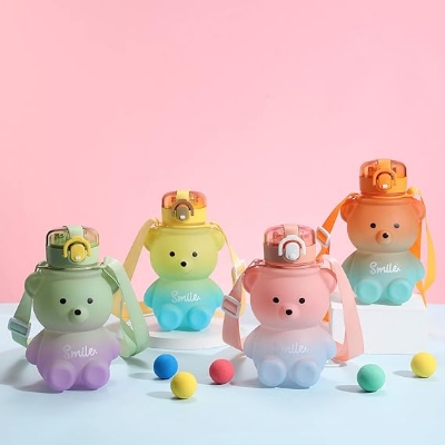 Picture of Water Bottle with Straw, Kawaii Bear Water Bottle, Leak-Proof Cute Water Bottles - Multicolor