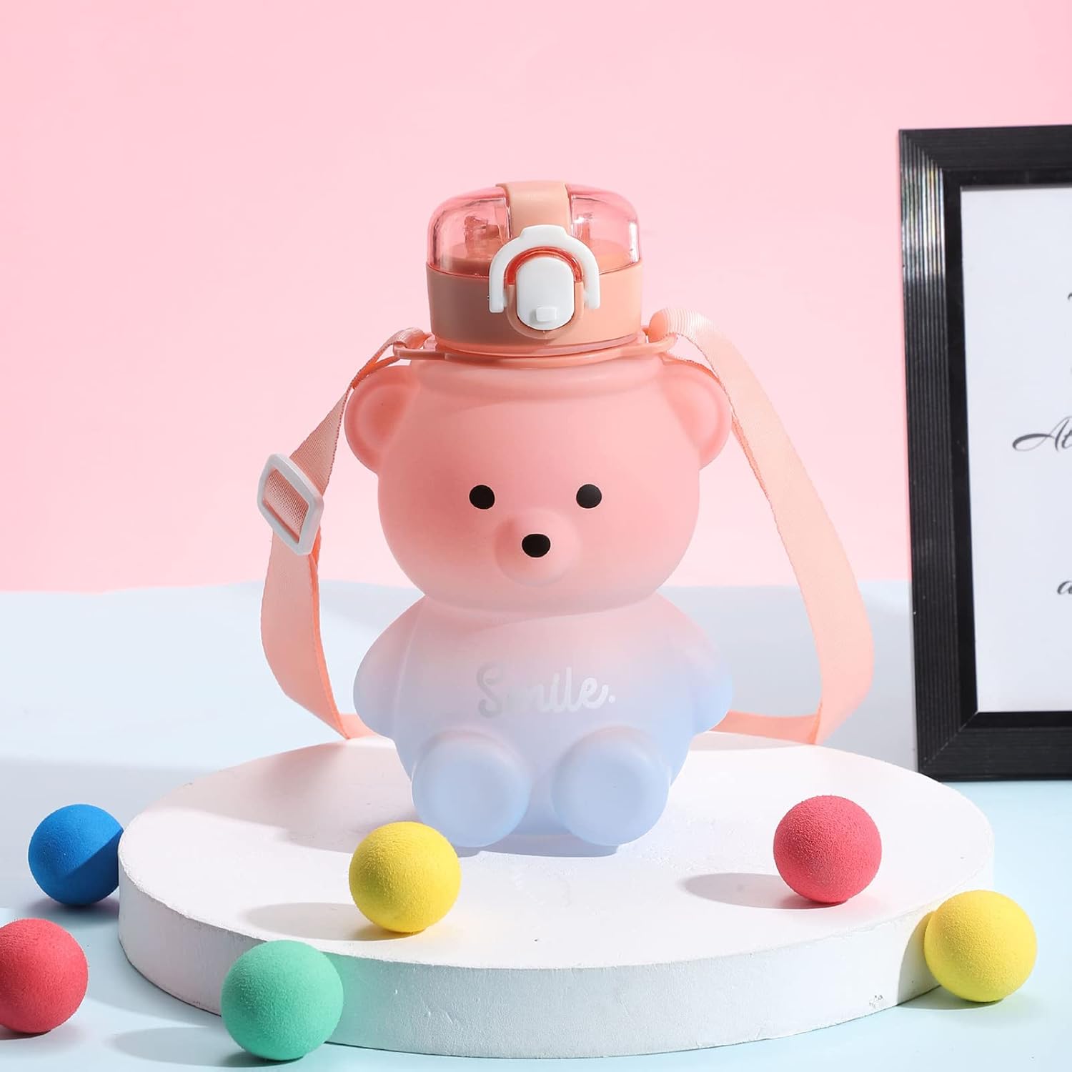Picture of Water Bottle with Straw, Kawaii Bear Water Bottle, Leak-Proof Cute Water Bottles - Multicolor