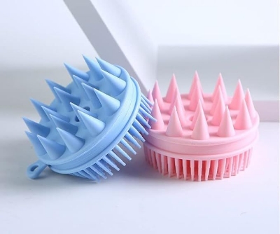 Picture of Silicone 2 in 1 Double Sided Purple Color Multipurpose Shampoo Brush Bath Exfoliator Body Scrubber Hair Scalp Massager With Soft Bristles - Multicolor