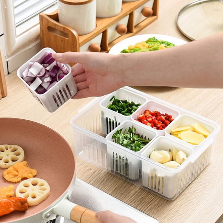 Picture of Refrigerator Storage Box 6 Grid Food Vegetable Fruit Storage Box - White