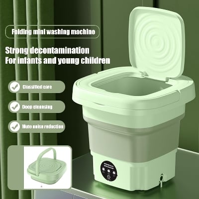 Picture of Portable Washing Machine 6.5L/8L Foldable Mini Washer with 3 Cleaning Modes Half Automatic Washing Machine for Baby Clothes, Underwear or Small Items, Dorm, Camping Green - Multicolor