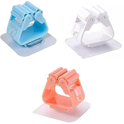Picture of Plastic Mop Holder and Broom Holder Wall Mounted Self Adhesive Broom Stick Holder, Anti-Slip Broom Organizer, Multifunction Mop & Broom Stand for Kitchen, Bathroom - Multicolor