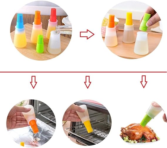 Picture of Oil Bottle with Silicone Brush Grill Barbecue Pastry Oil Sauce Bottle - Multicolor
