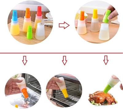 Picture of Oil Bottle with Silicone Brush Grill Barbecue Pastry Oil Sauce Bottle - Multicolor