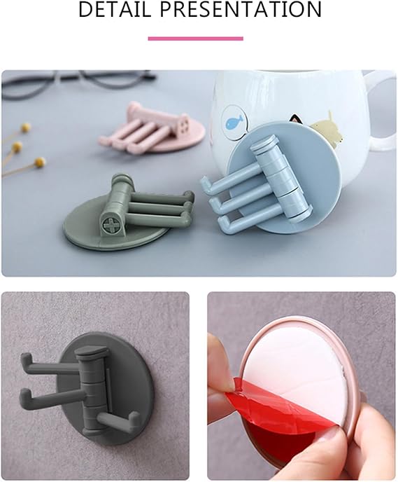 Picture of Multifunctional Rotatable Seamless Adhesive Hanger Powerful 3 Branch Wall Stick Hooks 1 Pcs - Multicolor