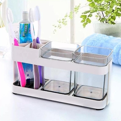 Picture of Toothbrush Holder Automatic Toothbrush Dispenser Holder Electric Toothbrush Storage Box Bathroom - Off White
