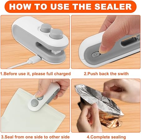 Picture of Mini Bag Sealer, Handheld Heat Vacuum Sealer, 2 in 1 Heat Sealer and Cutter with Cutter, Rechargable Portable Bag Resealer Machine - Multicolor