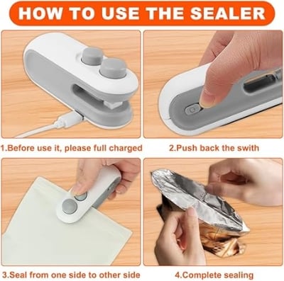 Picture of Mini Bag Sealer, Handheld Heat Vacuum Sealer, 2 in 1 Heat Sealer and Cutter with Cutter, Rechargable Portable Bag Resealer Machine - Multicolor