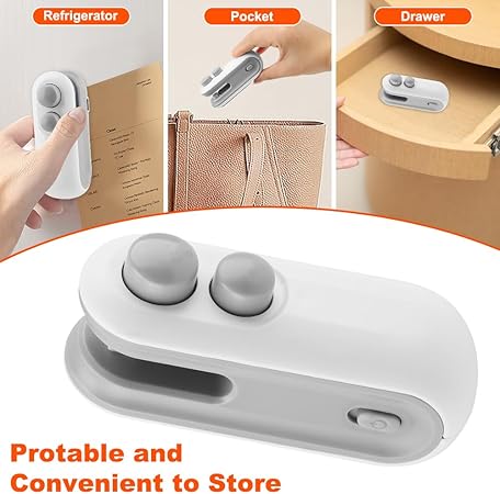 Picture of Mini Bag Sealer, Handheld Heat Vacuum Sealer, 2 in 1 Heat Sealer and Cutter with Cutter, Rechargable Portable Bag Resealer Machine - Multicolor