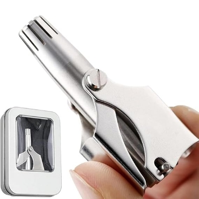 Picture of Manual Nose & Ear Hair Clipper Trimmer | Stainless Steel Painless Trimmer with Storage Case & Cleaning - Silver