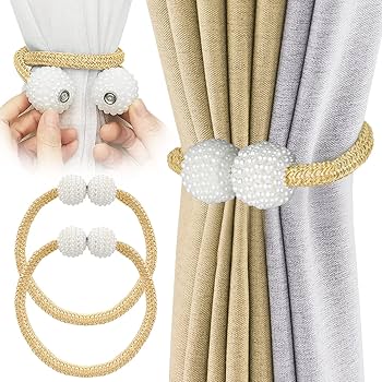 Picture of Magnetic Curtain Tiebacks, 2pcs Curtain Tie Backs Curtain Clips Rope Holdbacks Curtain Holder Buckles For Home Office hotel Window - Multicolor