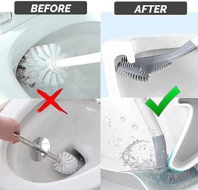 Picture of Long Handle Golf Brush Head Toilet Brush, Flexible Bendable Silicone Golf Toilet Bowl Cleaner Brush - Multicolor