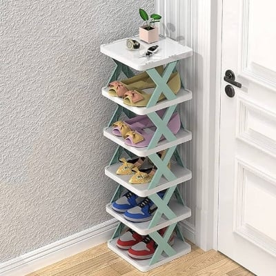 Picture of Large Size Multilayer Shoe Rack- 5 Layer Shoe Shelf Removable Shoe Cabinet With Extra X Stand (1pcs) - Multicolor