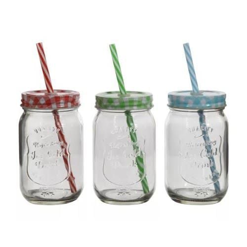 Picture of Juice Glass Straw Jar with Lid and Straw Summer Ice Cream Fruit Cold Drinking Water Jars Cold Coffee Juice Cup Glass Mason Jar 500 ml - Coffee Mug - Multicolor